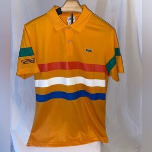 Lacoste Men's Orange Polo Shirt with Multicolor Stripes